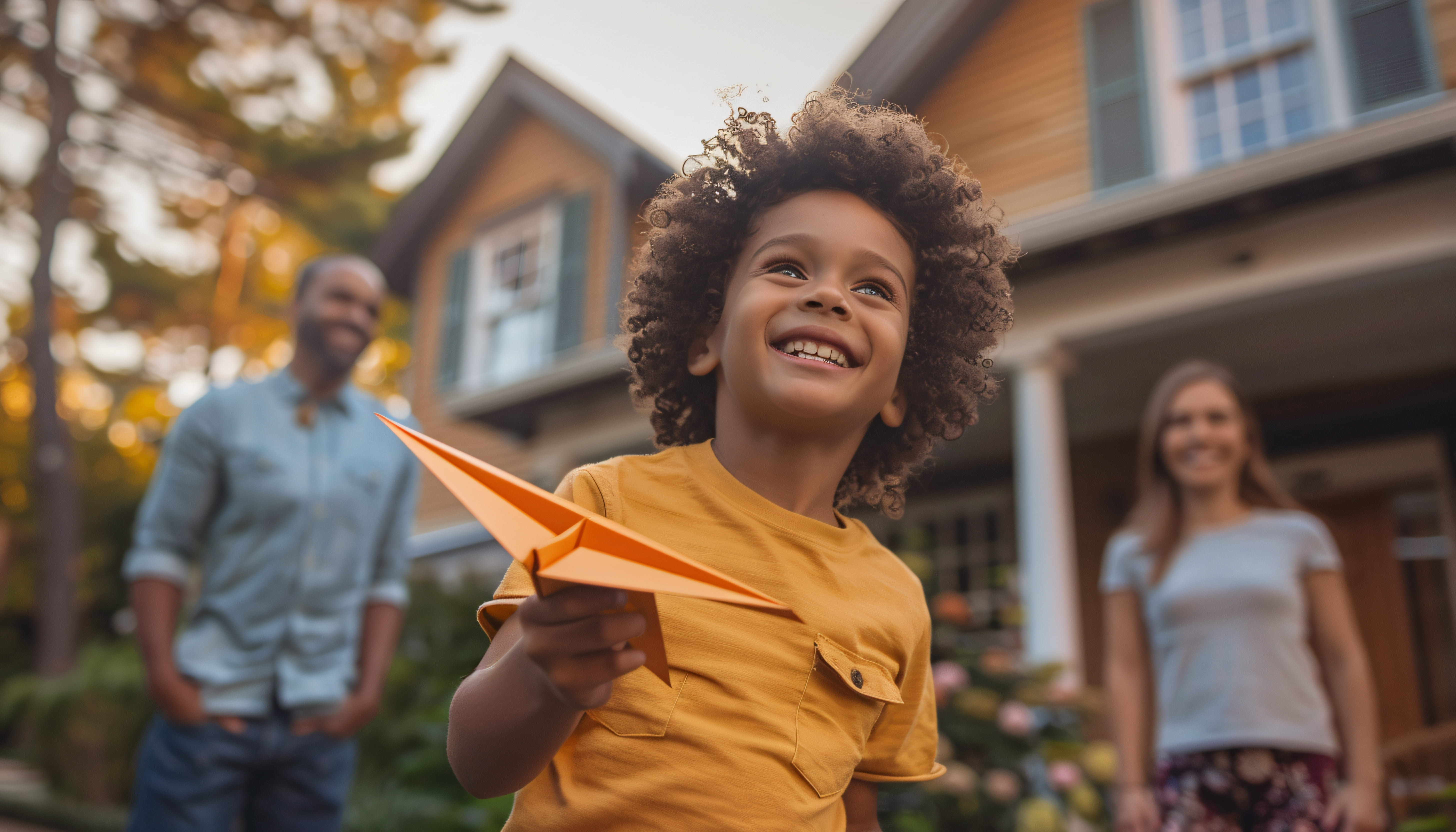 Famille devant sa maison nouvellement acquise